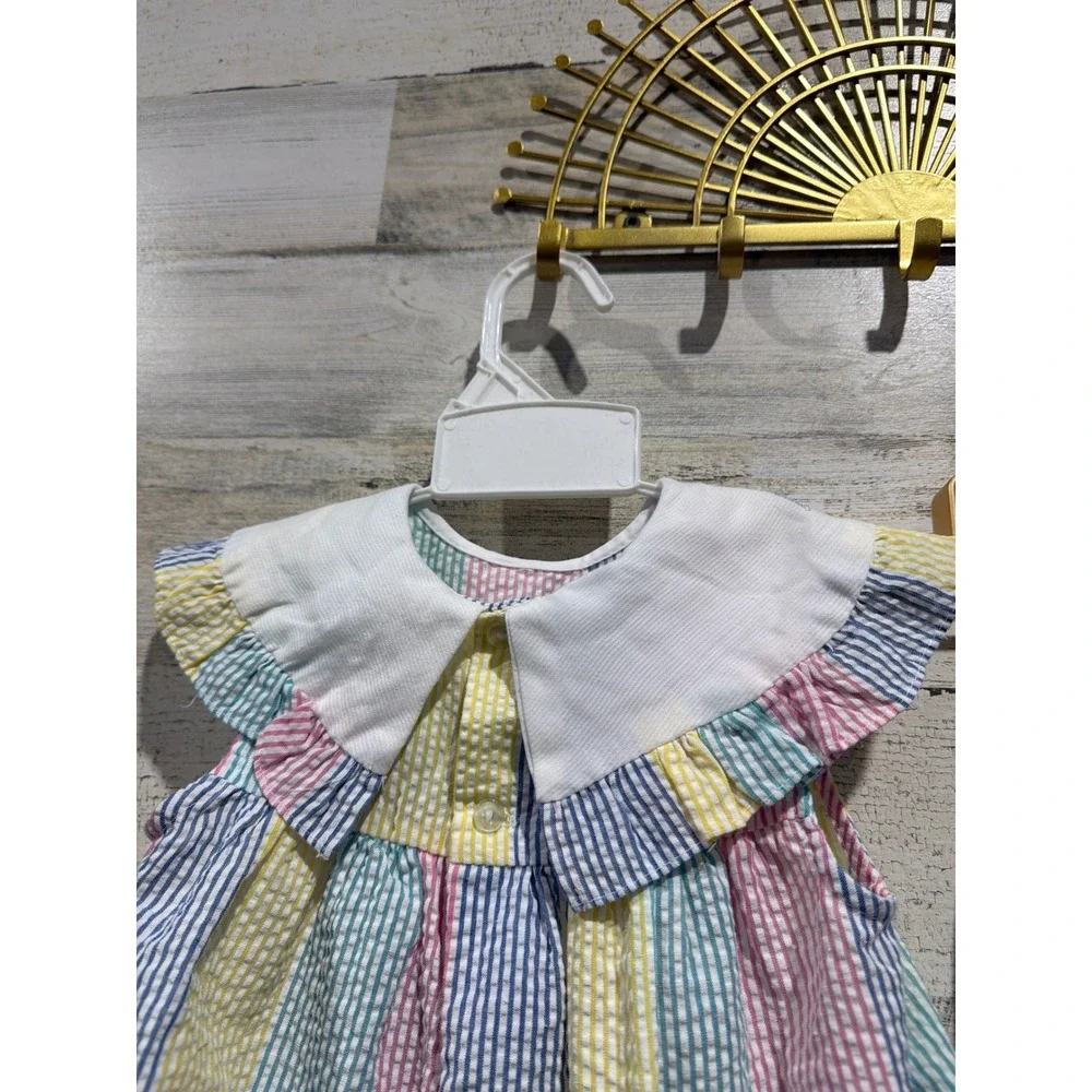 Cuties by Judy Vintage Seersucker Dress Set Girls 24M Stripe Floral Cottagecore
